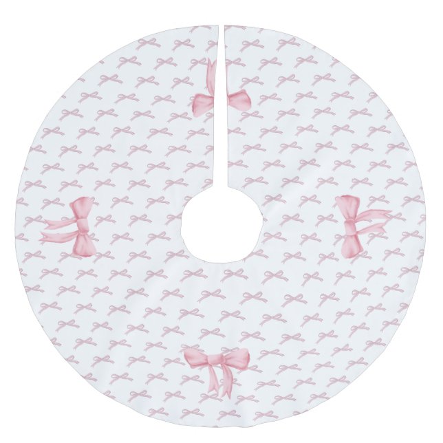 Pink Bow Ribbon Brushed Polyester Tree Skirt (Front)