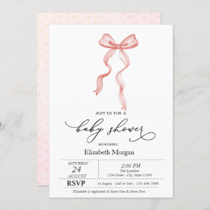Pink Bow Ribbon Dots Baby Shower  Invitation