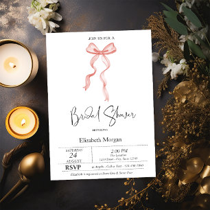 Pink Bow Ribbon Dots Bridal Shower Invitation