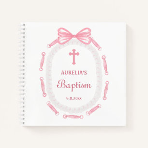 Pink Bow Ribbon Frame Baptism Guest Book