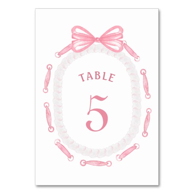 Pink Bow Ribbon Frame Table Number (Front)