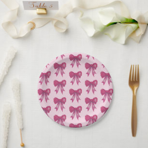 Pink Bow Ribbon Love Pattern Paper Plate