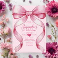 Pink Bow Ribbon Minimalist Girl's Birthday