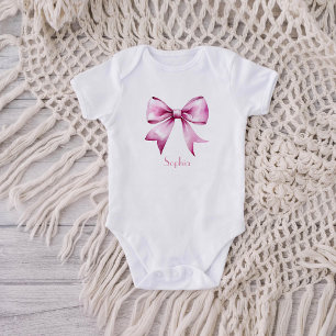 Pink Bow Ribbon Vintage Baby Bodysuit