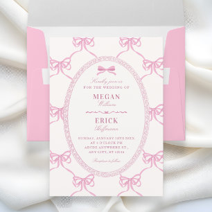 Pink bow ribbon wedding  invitation