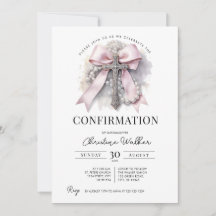 Pink Bow & Rosary Confirmation Invitation