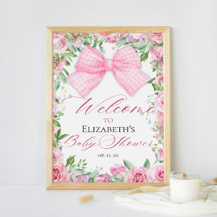 Pink Bow & Roses Coquette Baby Shower Welcome Poster