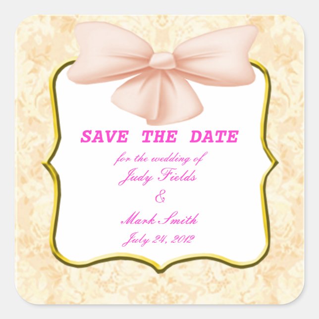 Pink Bow Save The Date Stickers (Front)