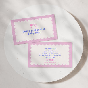Pink Bow, Scalloped frame babysitter  Business Card