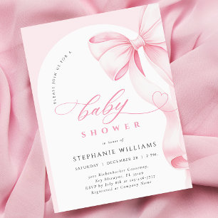 Pink Bow Script Baby Shower Invitation