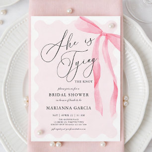 Pink Bow She is Tying the Knot Bridal Shower Invitation