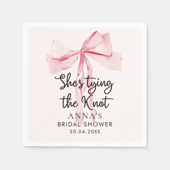 Pink Bow She Tying The Knot Bridal Shower Napkin (Front)