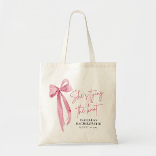 Pink Bow She's Tying the Knot Bachelorette Party Tote Bag