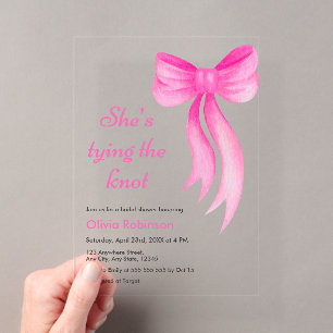 Pink Bow She's Tying the Knot Bridal Shower Acrylic Invitations