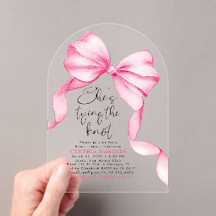 Pink Bow She's Tying the Knot Bridal Shower  Acrylic Invitations