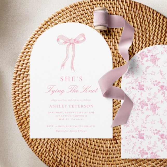 Pink Bow She's Tying The Knot Bridal Shower Arch Invitation (Creator Uploaded)