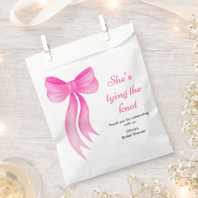 Pink Bow She's Tying the Knot Bridal Shower  Favour Bag (Clipped)