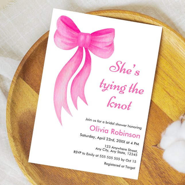 Pink Bow She's Tying the Knot Bridal Shower  Invitation (Pink Bow She's Tying the Knot Bridal Shower Invitation )