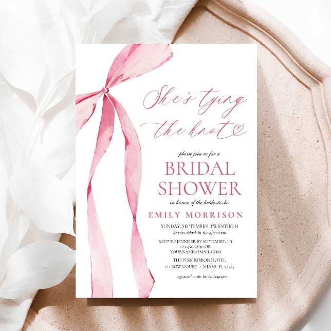 Pink Bow She's Tying the Knot Bridal Shower Invitation (Creator Uploaded)