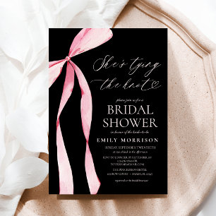 Pink Bow She's Tying the Knot Bridal Shower Invitation