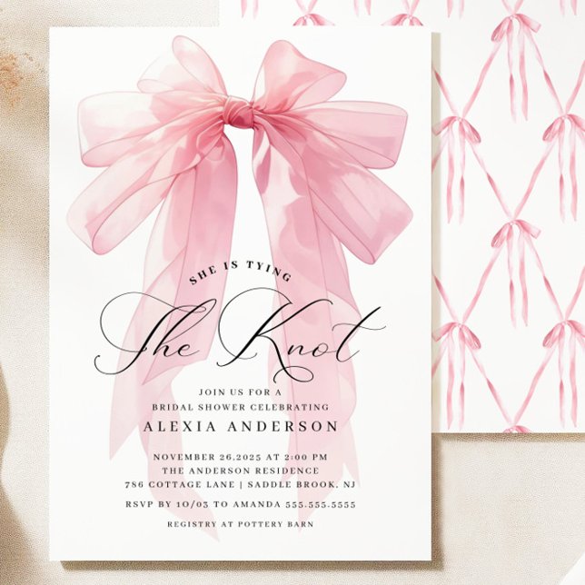 Pink Bow She's Tying the knot Bridal Shower Invitation (Creator Uploaded)