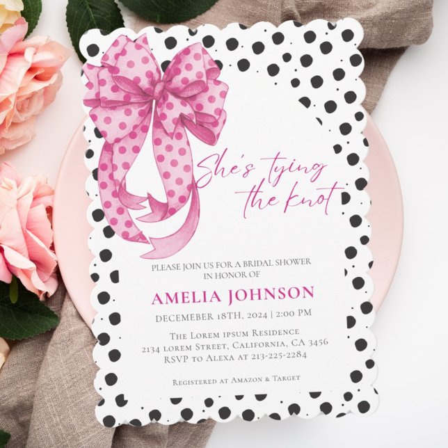 Pink bow She's Tying the Knot Bridal Shower  Invitation (Creator Uploaded)