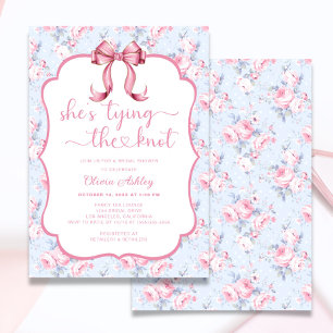 Pink Bow She's Tying the Knot Bridal Shower Invitation