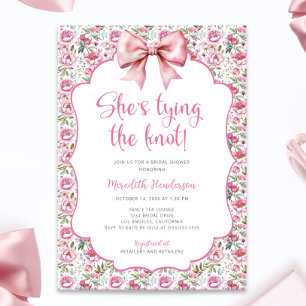 Pink Bow She's Tying the Knot Bridal Shower Invitation