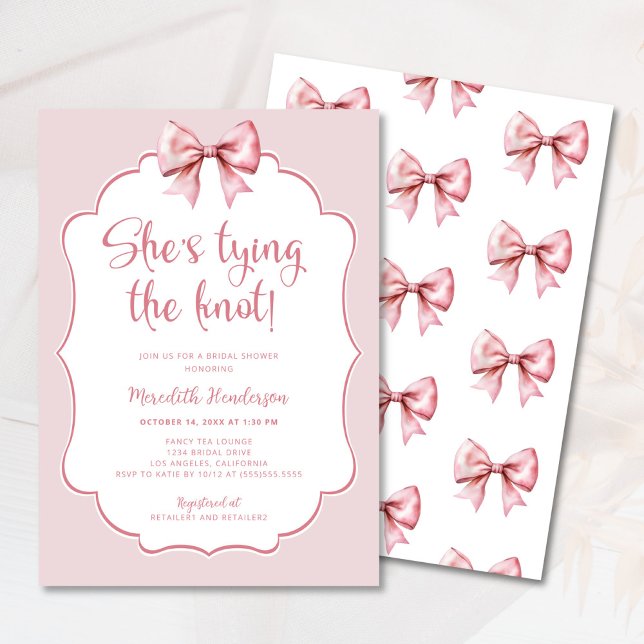Pink Bow She's Tying the Knot Bridal Shower Invitation (Creator Uploaded)