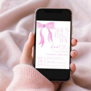 Pink Bow She's Tying the Knot Bridal Shower Invitation