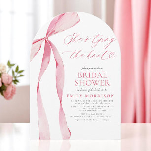 Pink Bow She's Tying the Knot Bridal Shower Invitation