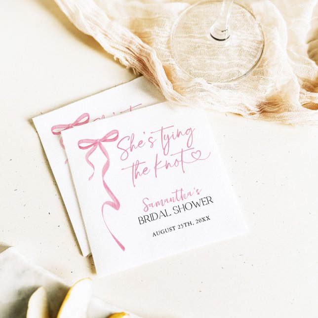 Pink Bow Shes Tying The Knot Bridal Shower Napkin (Creator Uploaded)