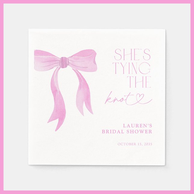 Pink Bow She's Tying The Knot Bridal Shower Napkin (Creator Uploaded)