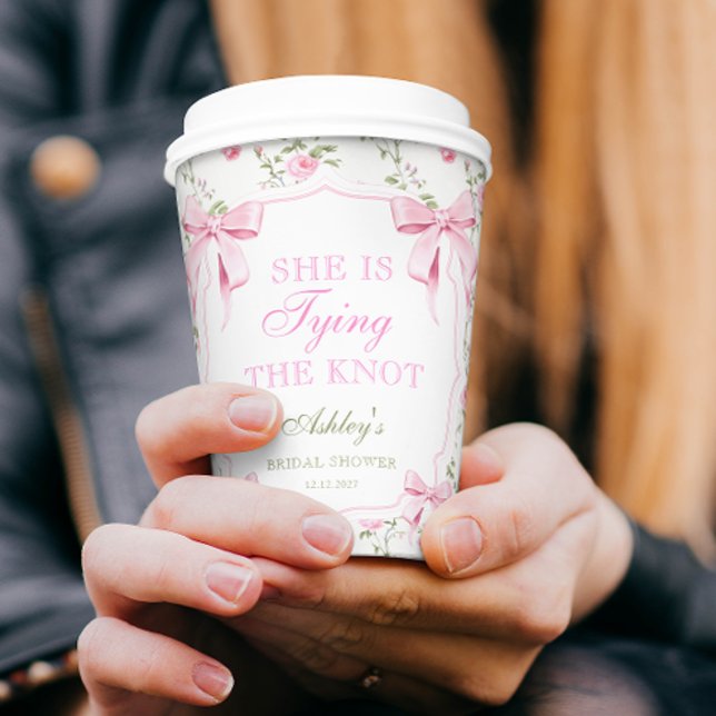 Pink Bow She's Tying the Knot Bridal Shower Paper Cups (Creator Uploaded)