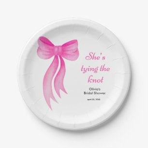 Pink Bow She's Tying the Knot Bridal Shower Paper Plate