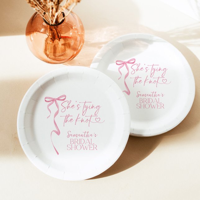 Pink Bow Shes Tying The Knot Bridal Shower Paper Plate (Creator Uploaded)