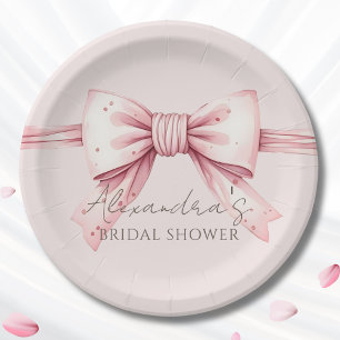Pink Bow Shes Tying the Knot Bridal Shower Paper Plate