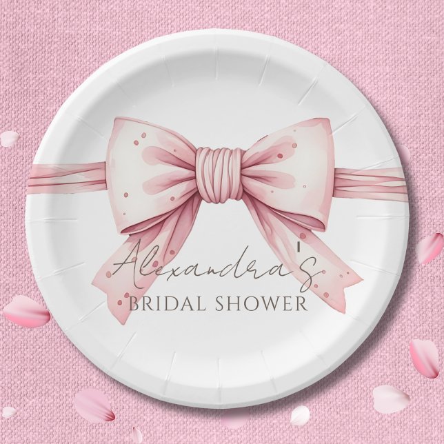 Pink Bow Shes Tying the Knot Bridal Shower Paper Plate (Creator Uploaded)