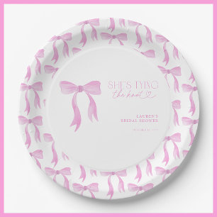 Pink Bow She's Tying The Knot Bridal Shower Paper Plate
