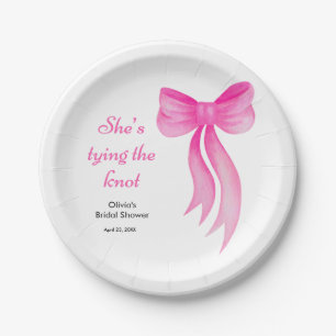 Pink Bow She's Tying the Knot Bridal Shower Paper Plate