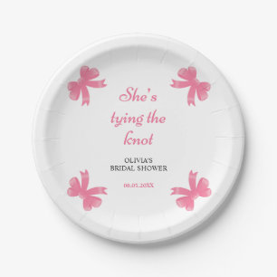 Pink Bow She's Tying the Knot Bridal Shower Paper Plate