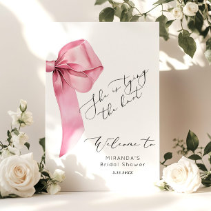 Pink Bow She's tying the knot Bridal Shower Poster