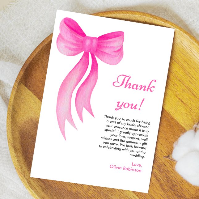 Pink Bow She's Tying the Knot Bridal Shower  Thank You Card (Pink Bow She's Tying the Knot Bridal Shower Thank You Card   )