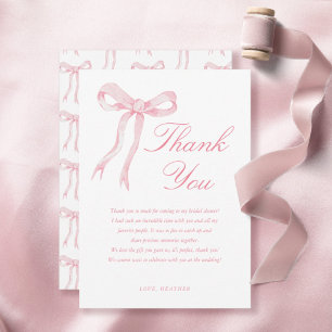 Pink Bow She's Tying The Knot Bridal Shower Thank You Card