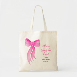 Pink Bow She's Tying the Knot Bridal Shower Tote Bag