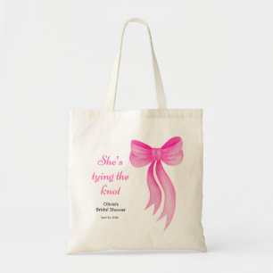 Pink Bow She's Tying the Knot Bridal Shower Tote Bag