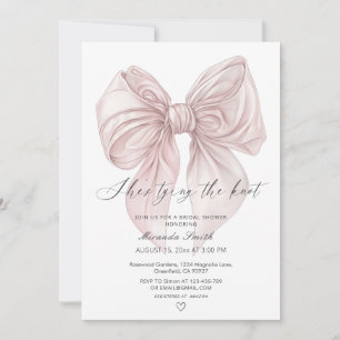 Pink Bow She's Tying The Knot Photo QR Bridal  Invitation