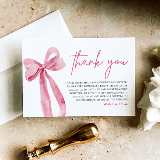 Pink Bow She's Tying the Knot Thank You Card (Creator Uploaded)