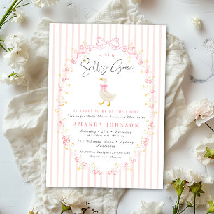 Pink Bow Silly Goose Coquette Gingham Baby Shower Invitation