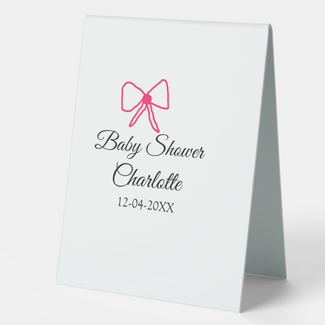 PINK BOW SIMPLE BABY SHOWER ADD NAME DATE MINIMAL (Front)